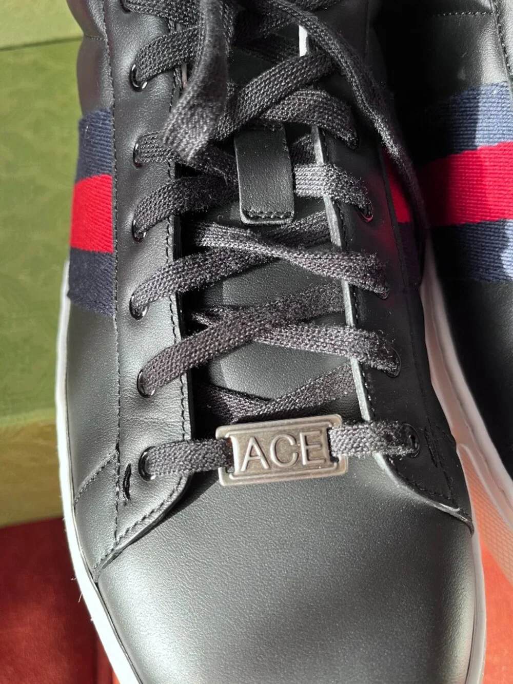 New Gucci Ace web-trim Leather Sneakers Men's Size US11.5 / UK11